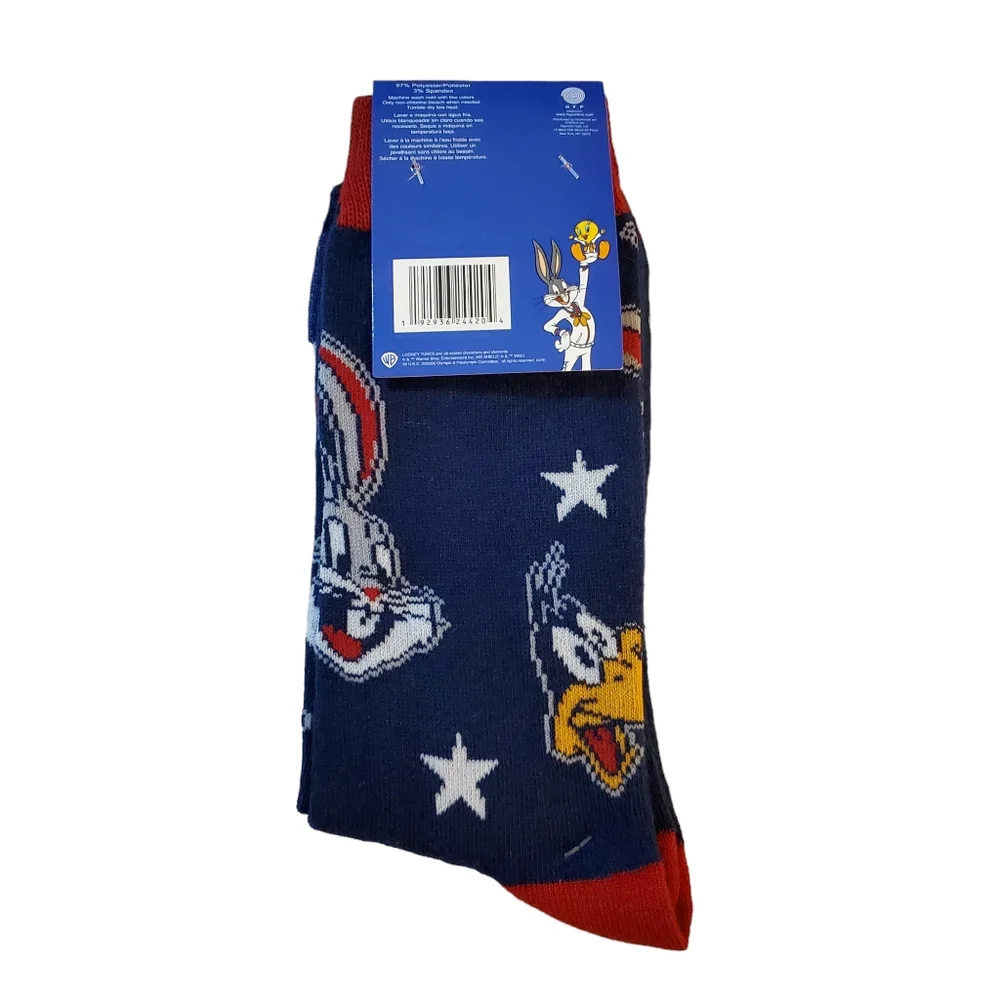 Theme Looney Tunes Bugs Taz Daffy Crew Socks 2 Pairs‎ New